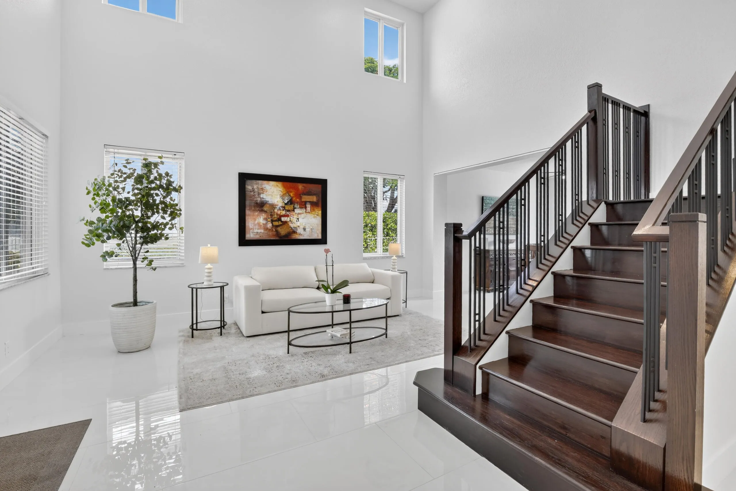 Spectacular white porcelain floors and grand high ceilings