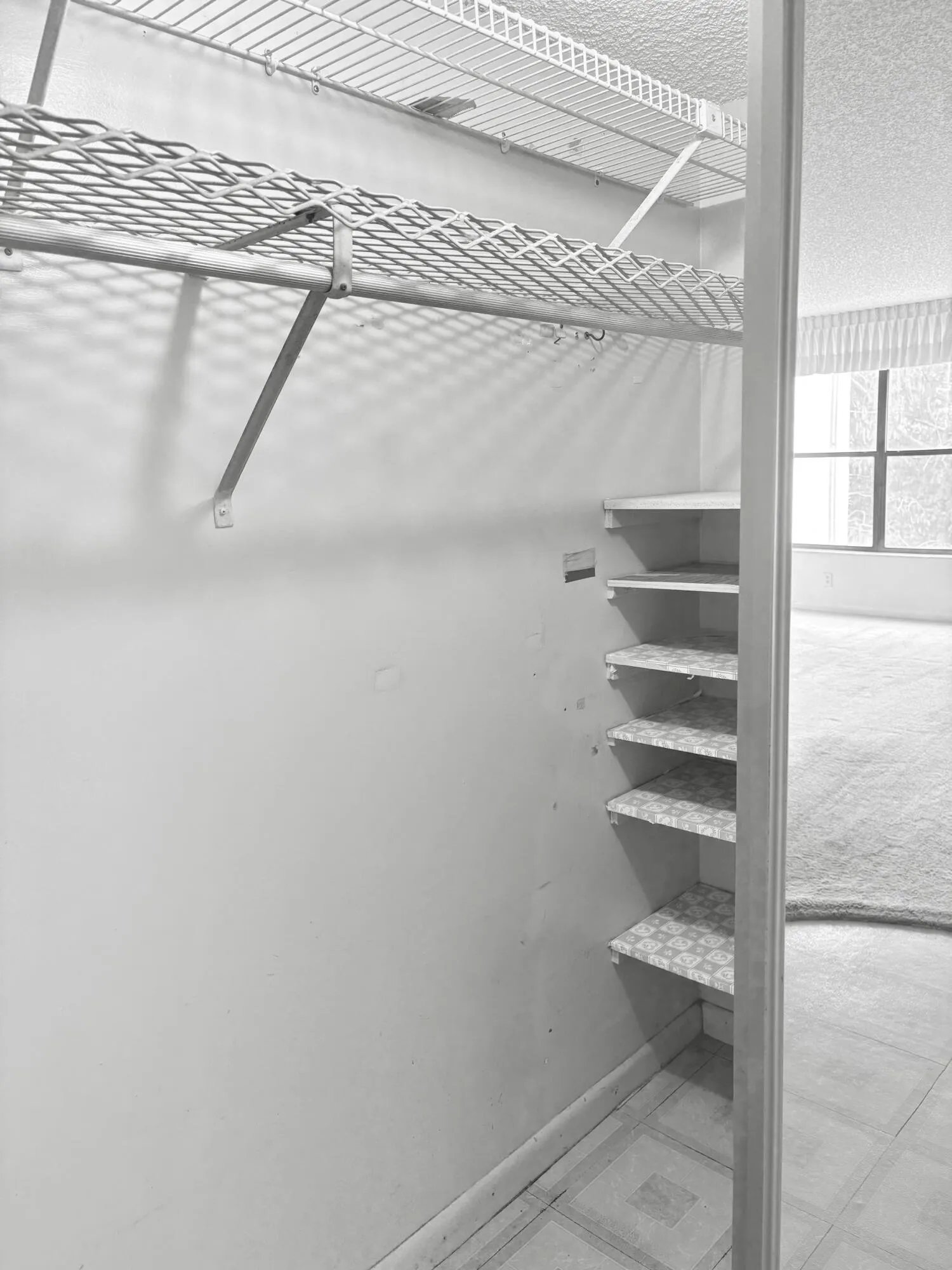 Large pantry closet in hallway foyer next to the kitchen.