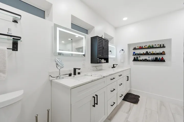 Beautifully renovated oversized primary bathroom offering the perfect blend of elegance, comfort, and modern design.