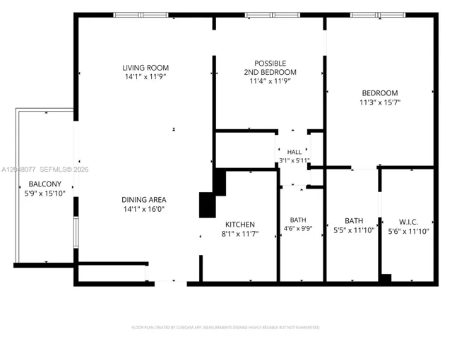 Floor Plan Showing Closed 2nd Bedroom Space