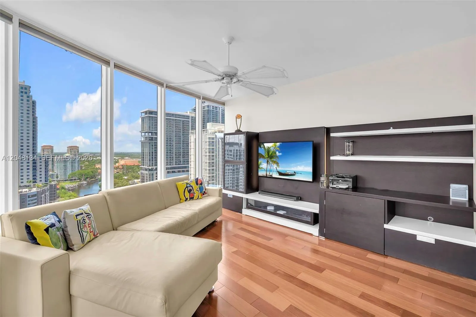 Media room with sleeper sofa
