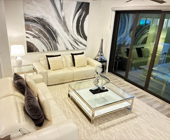 Beautiful living room area with a lovely balcony