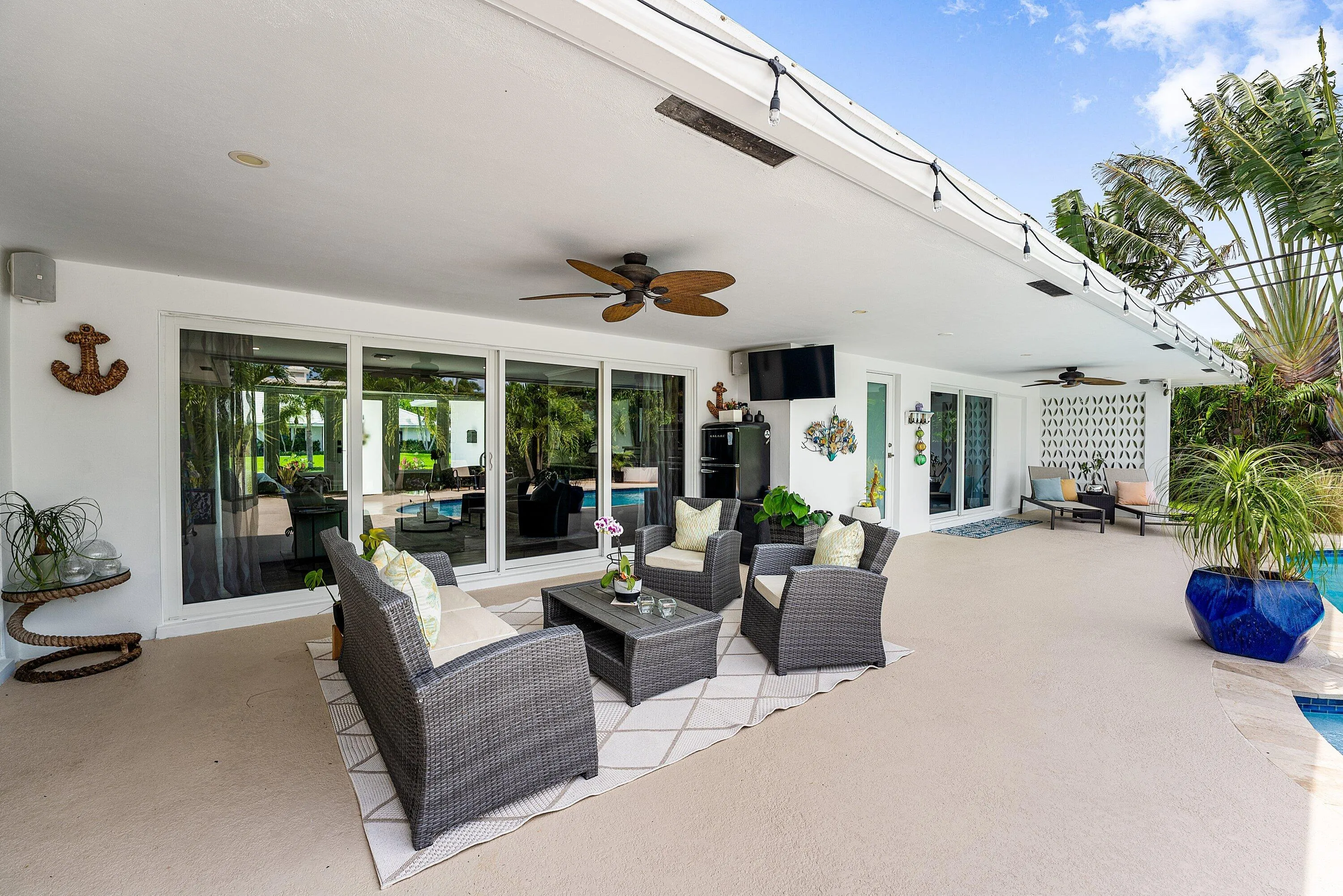 Spacious Covered Patio Area with TV Hookup & Integrated Speakers