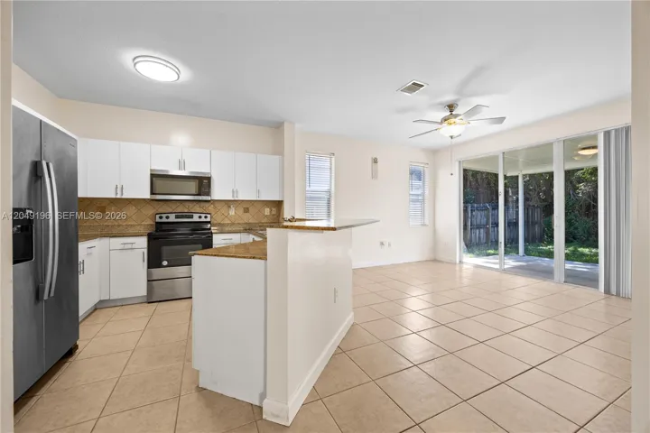 Kitchen and family room.