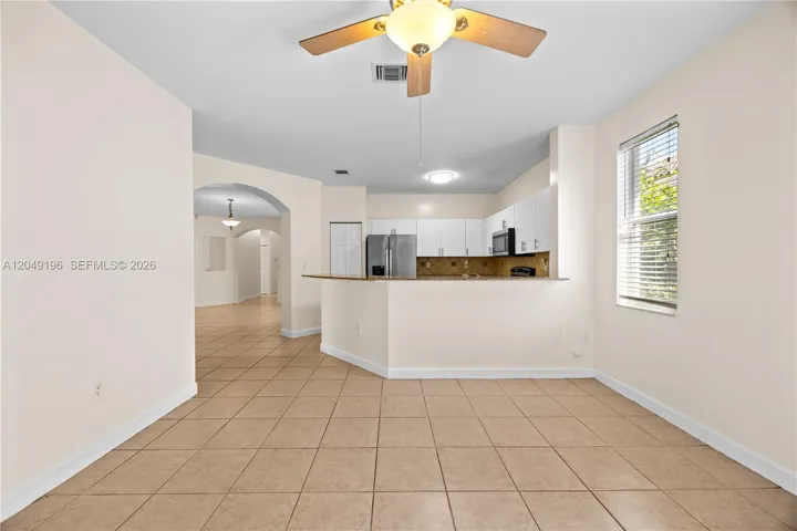 View of the kitchen from the family room.