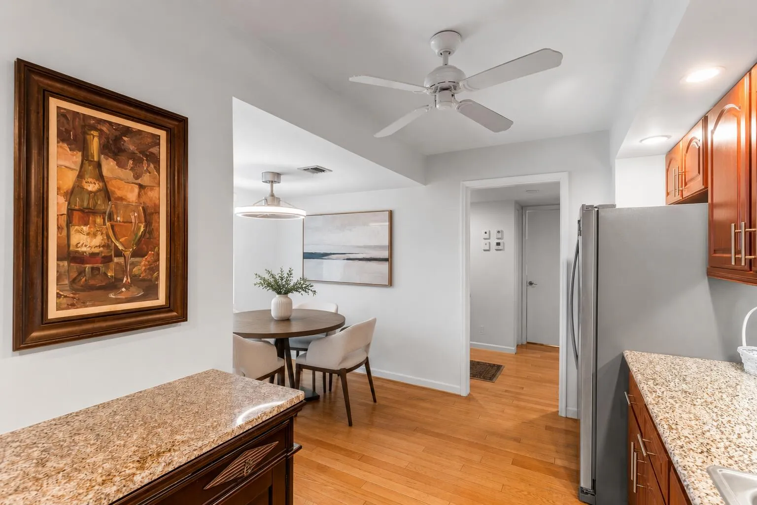 Virtually staged breakfast nook.