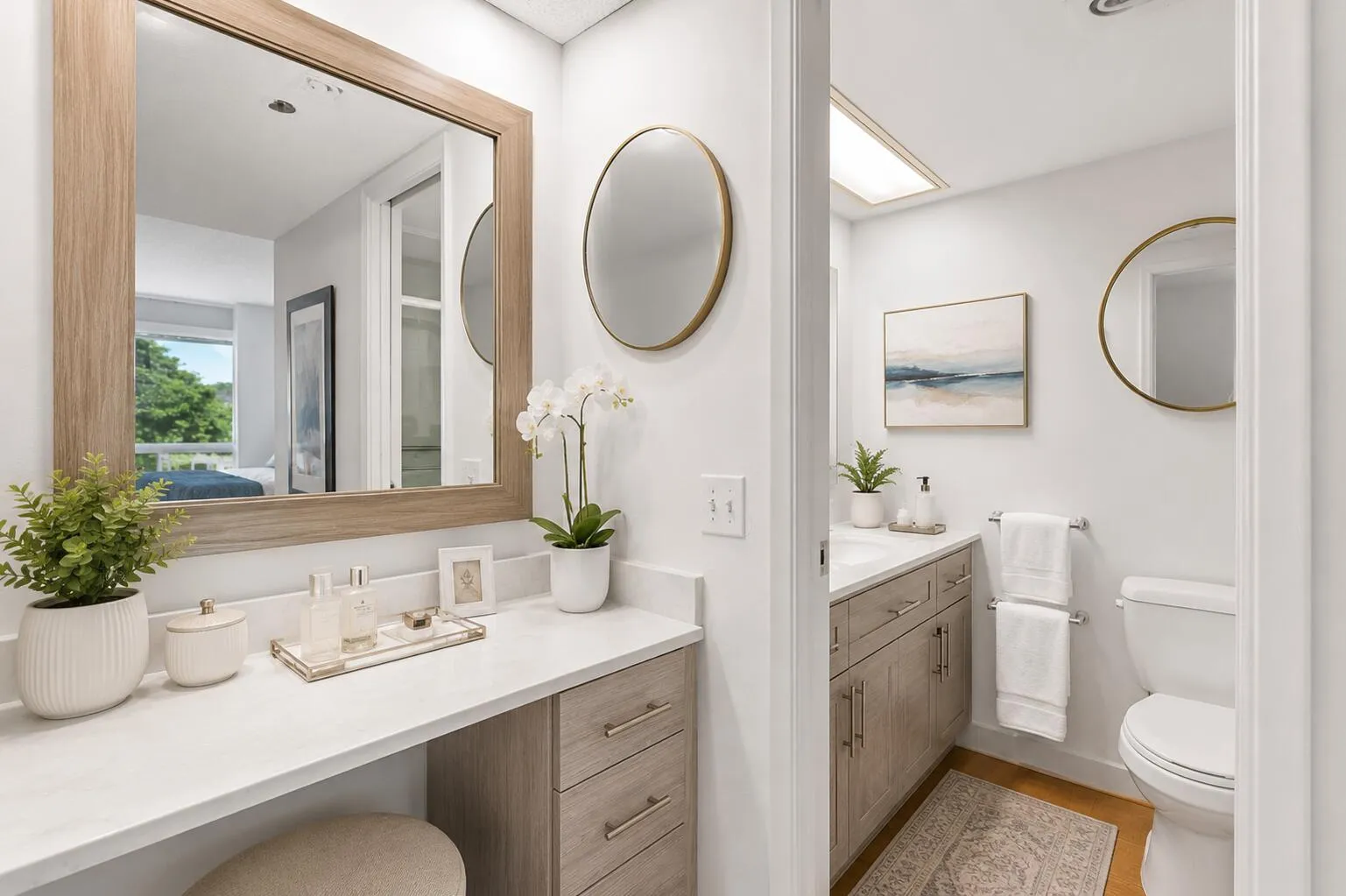 Virtually modified primary bathroom showing the potential with minor tweaking.
