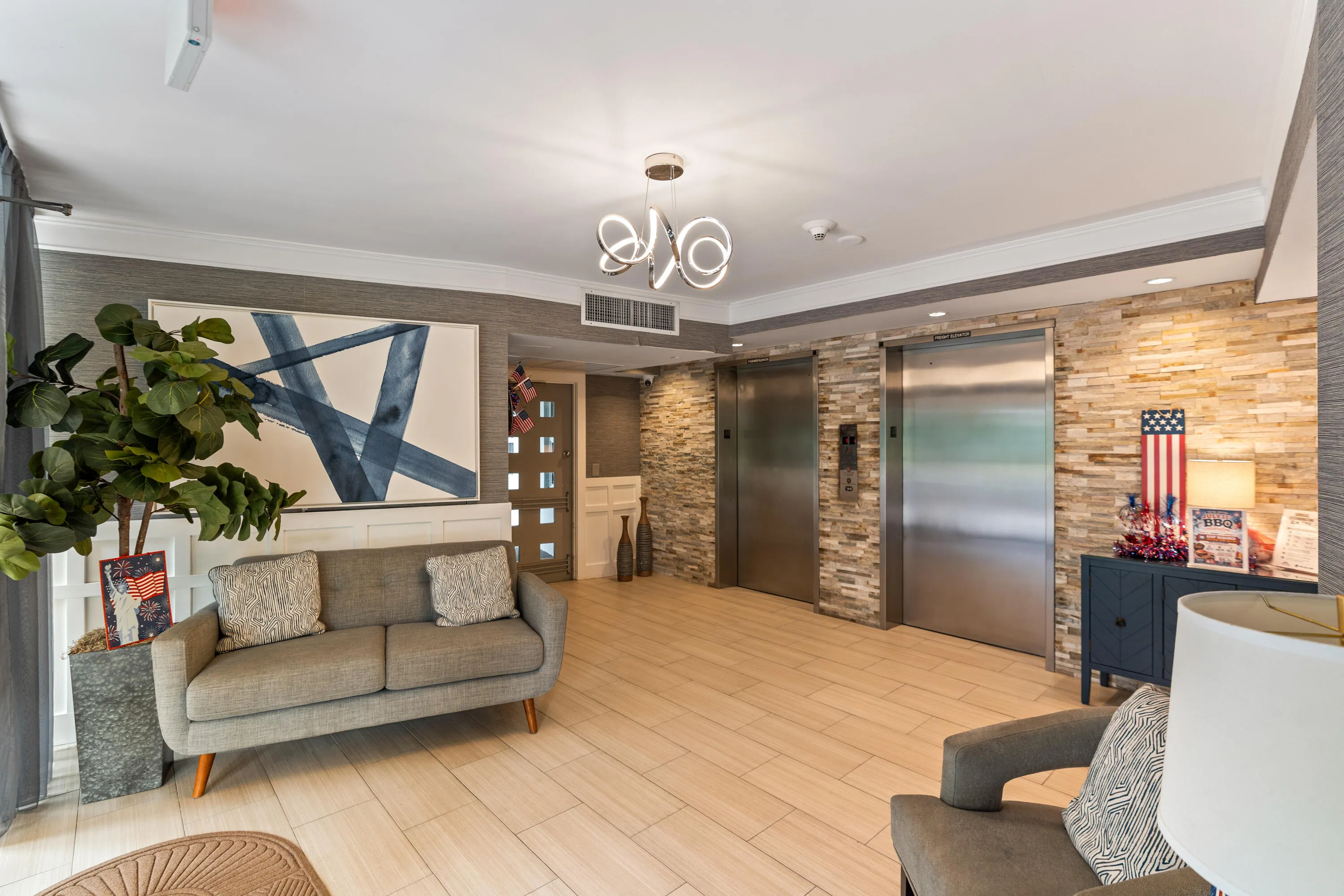 Beautifully renovated lobby with contemporary finishes. Two elevators for convenient access.