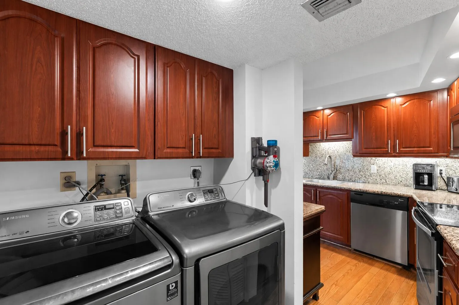 A full-size laundry provides exceptional convenience.