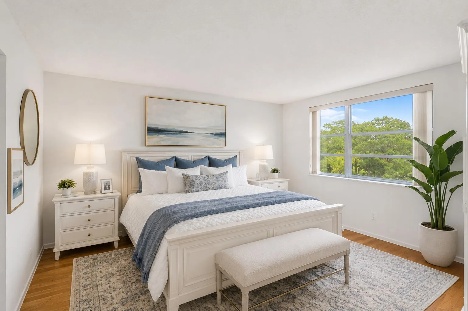 Virtually Staged.The spacious primary suite is a private retreat overlooking the golf course, offering tranquil views and abundant natural light.