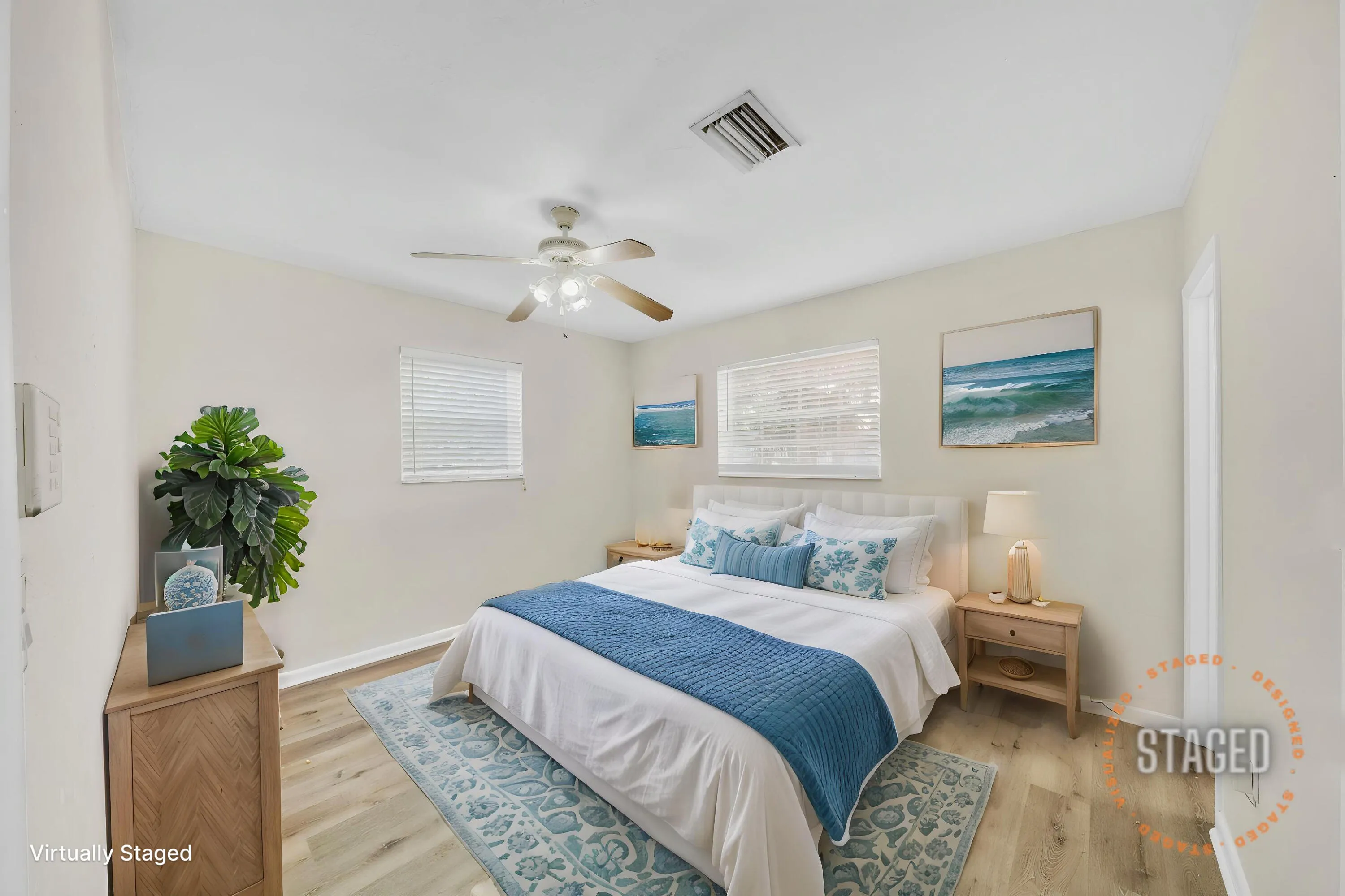 Primary Bedroom with Fan & 2 Large Windows