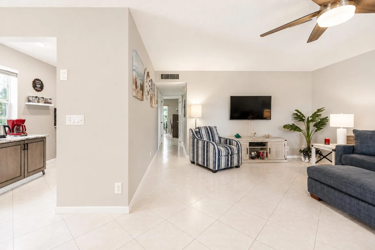 Open Living Area and Interior Hallway
