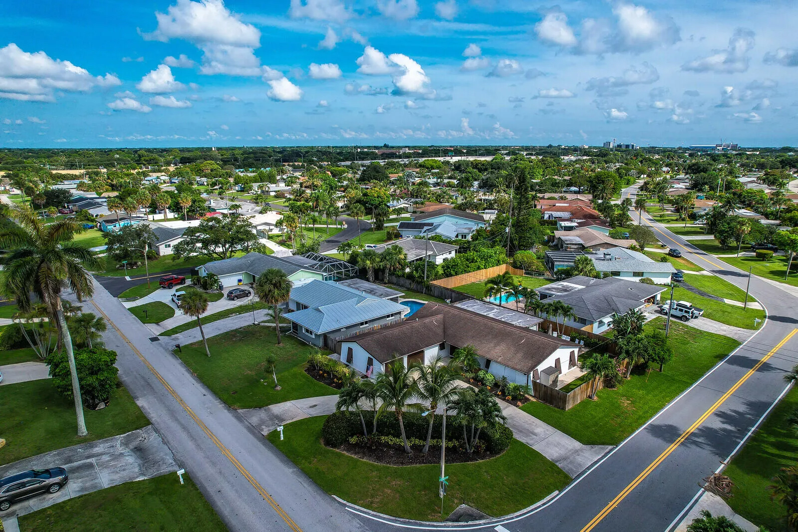 Residential neighborhood featuring mature trees and established landscaping