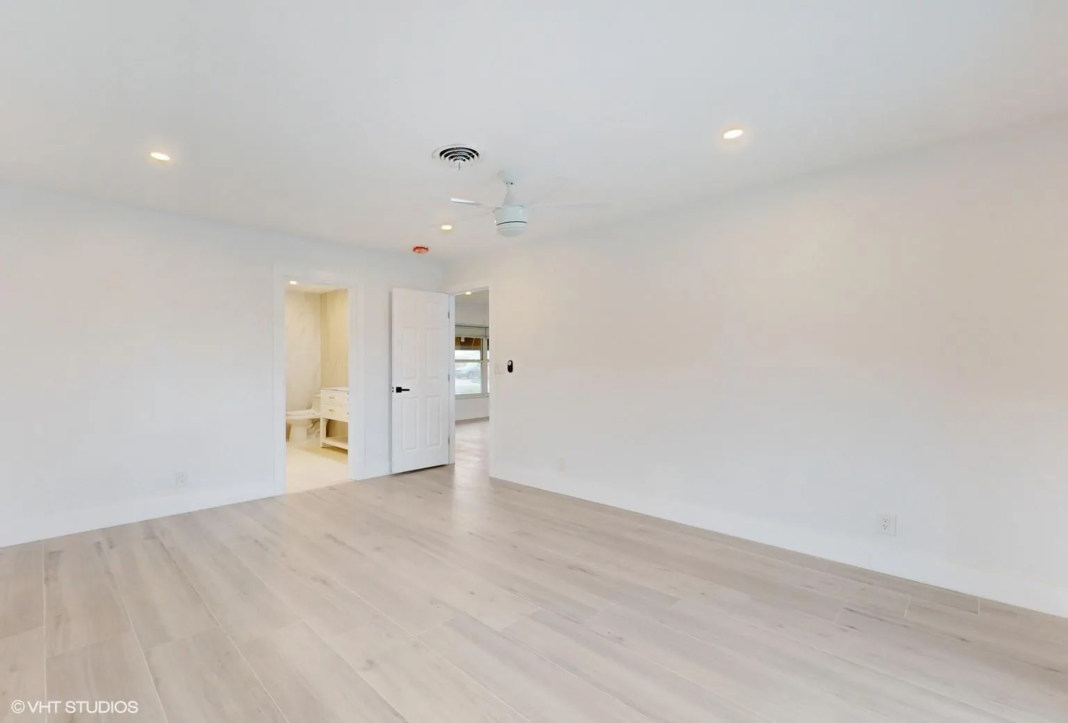 Master bedroom if large enough to fit a king size bed comfortably. Private entrance to walk in bathroom and closet from inside of the master bedroom