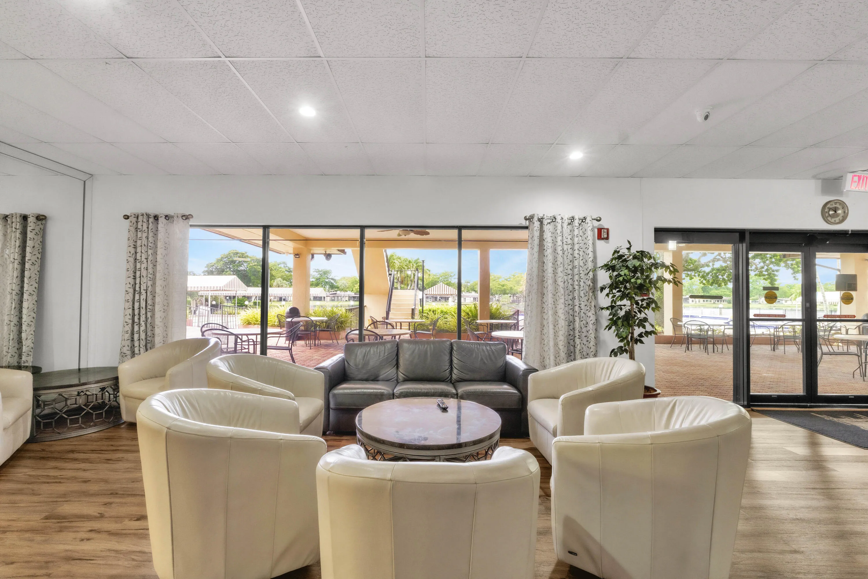 This beautiful sitting area overlooks the community pool deck.