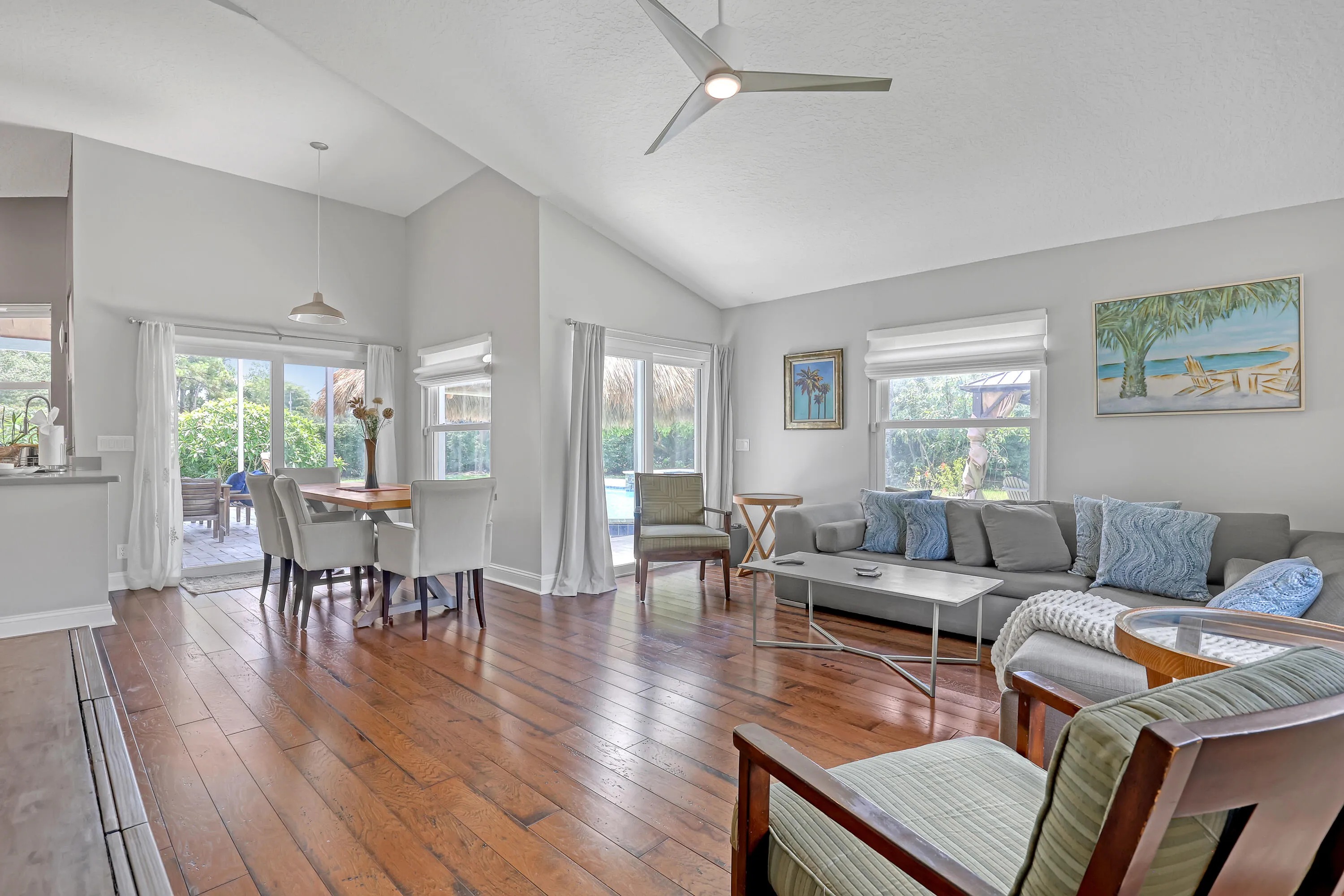 Vaulted ceilings enhance this open concept living space