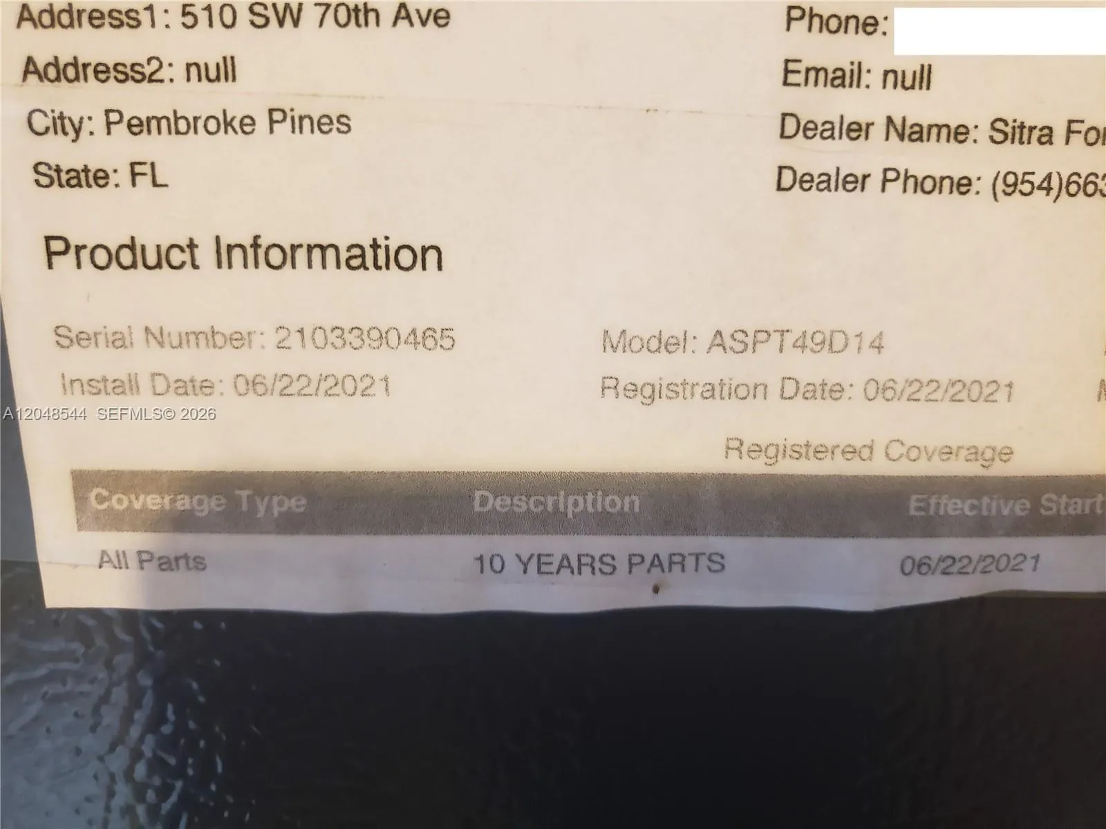 Air Handler Replaced in 2021