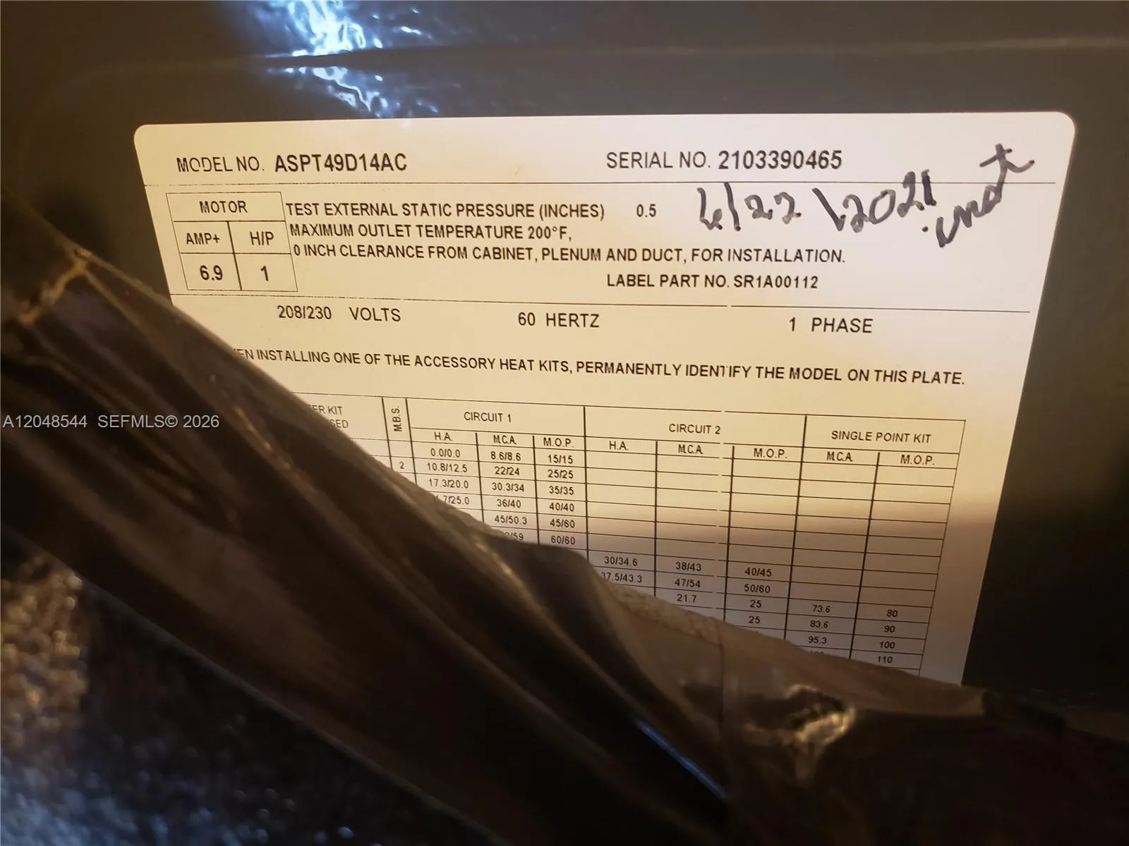 Air Handler Replaced in 2021