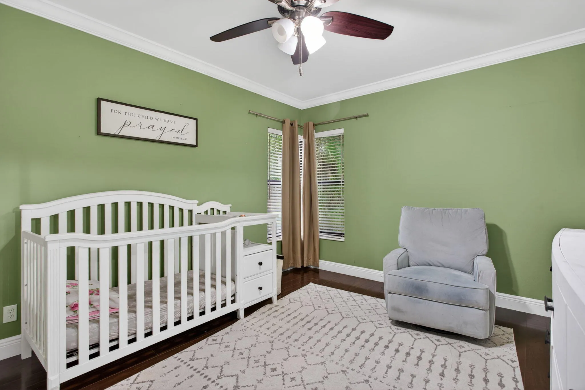 The second bedroom has new paint and a large closet.