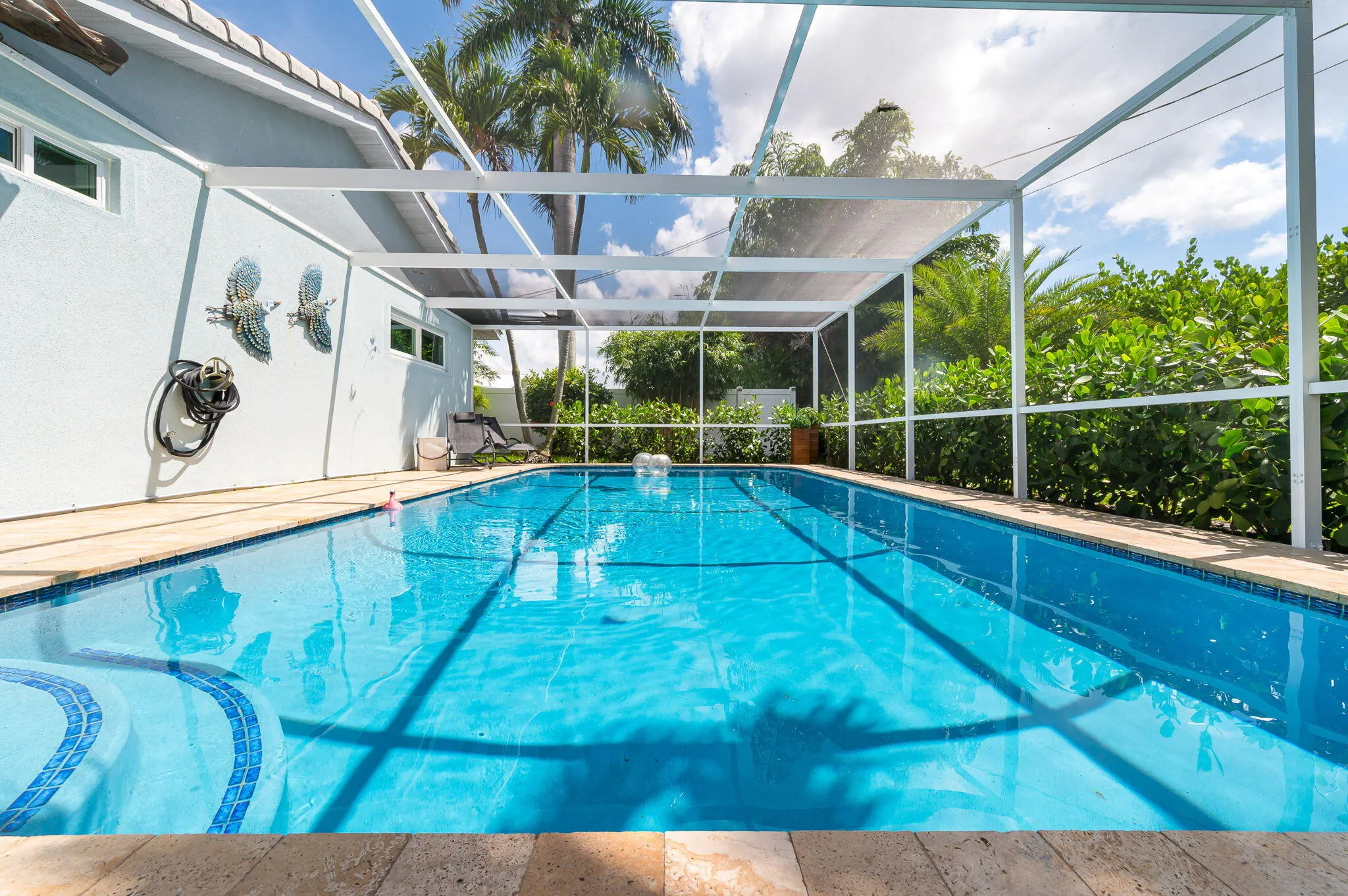 Private yard with fully screened in sunny pool