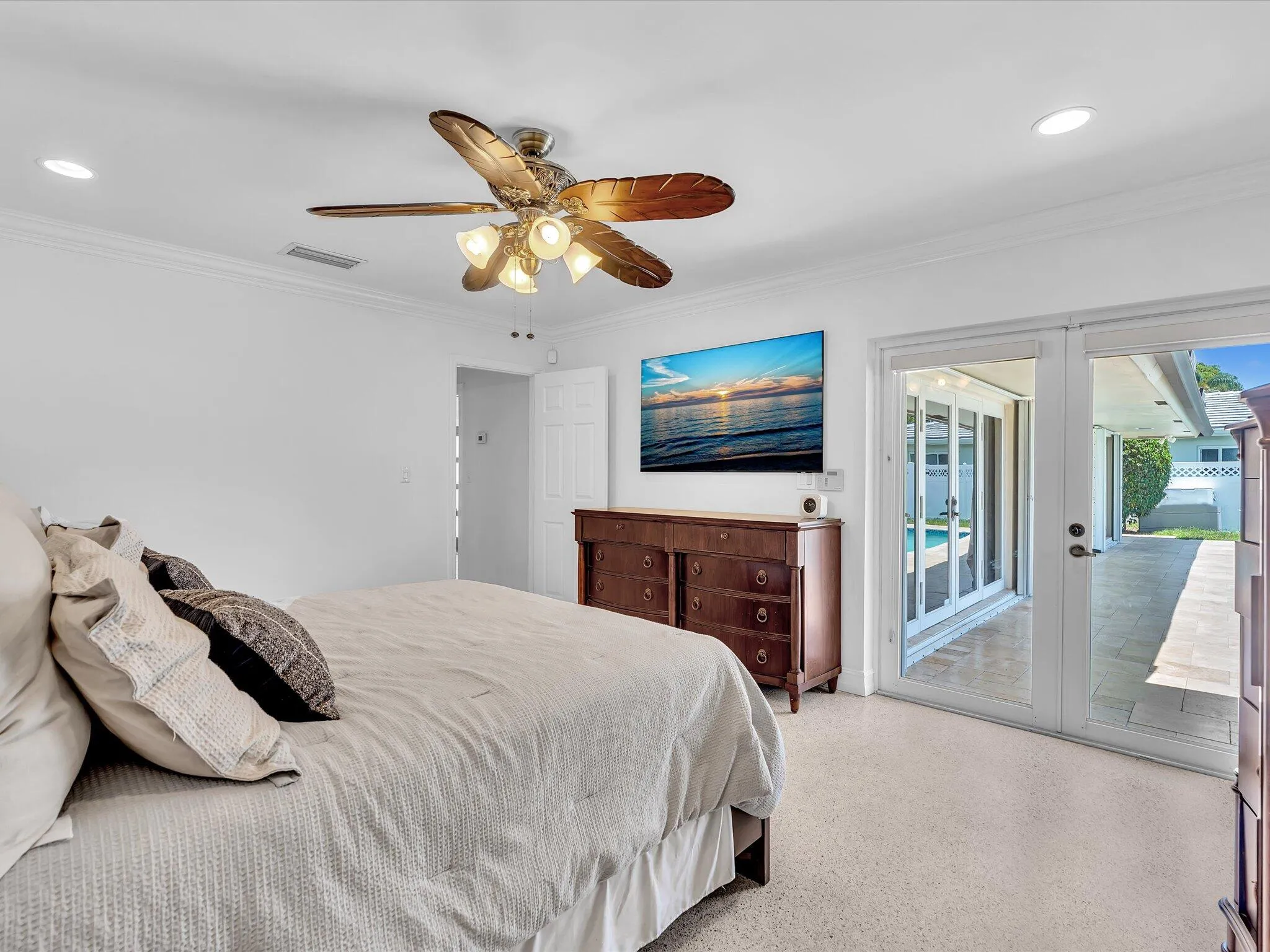 Primary Bedroom, french doors to pool