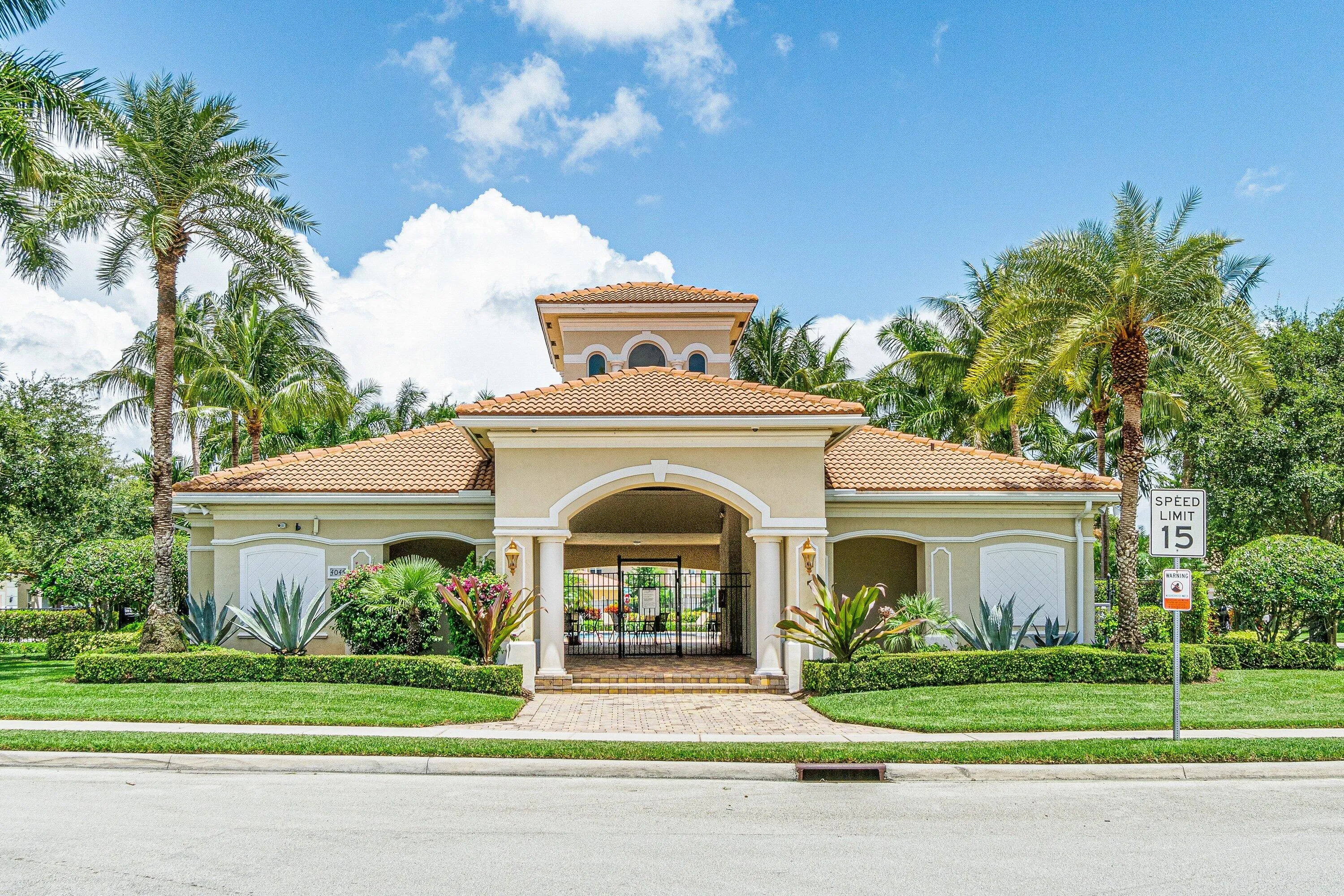 Community center entrance featuring arched entryway