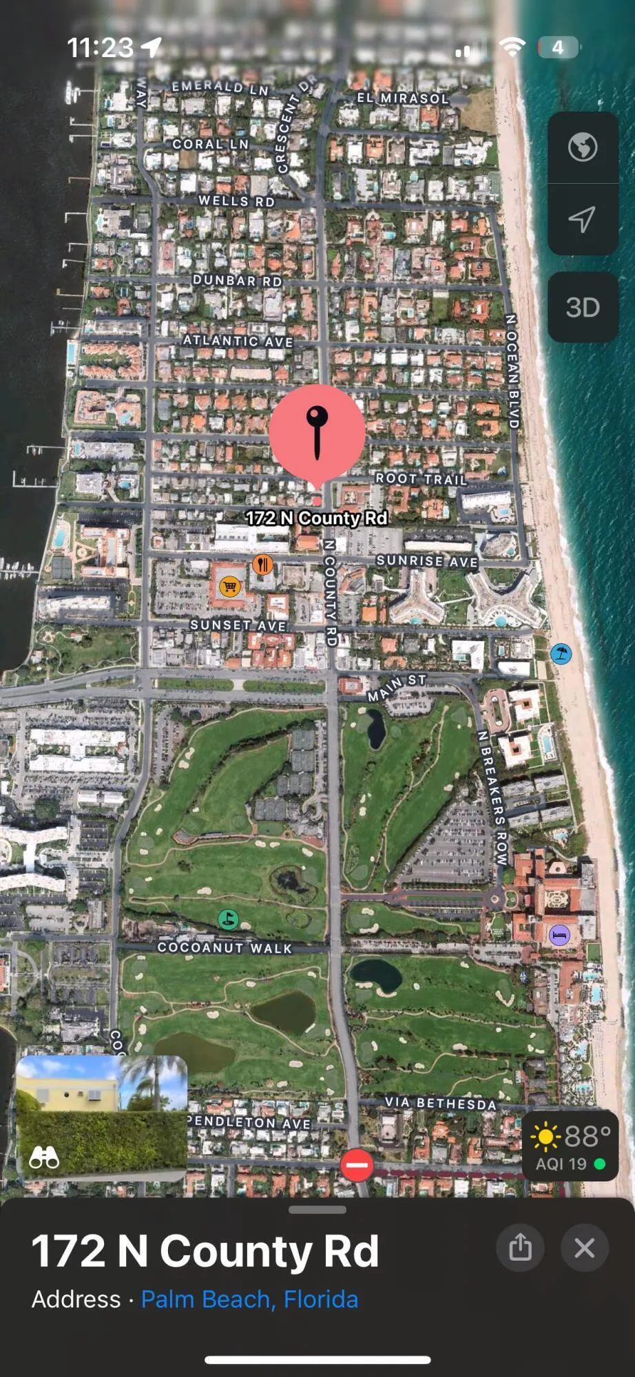 Geographic Information System Map. Displaying the location of the property at 172 N County Rd, Palm Beach, Florida