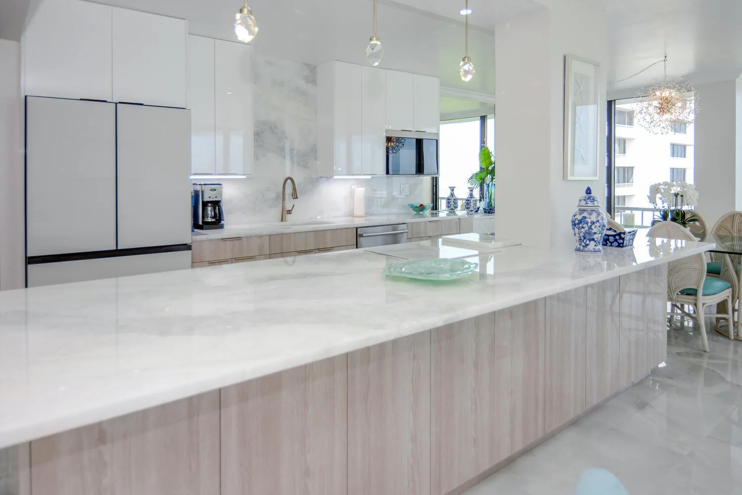 Quartz Countertops & Marble Floors