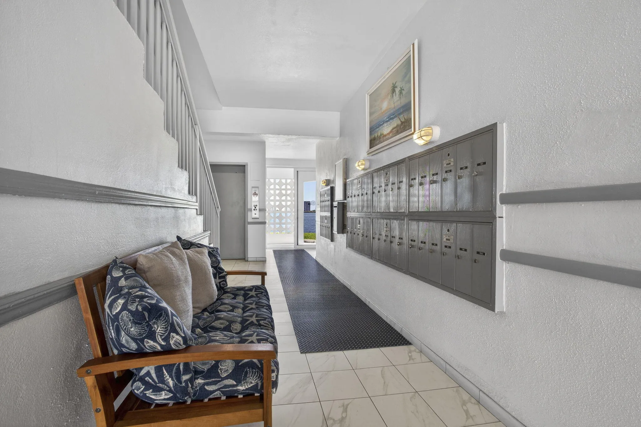 mailboxes elevator and stairs
