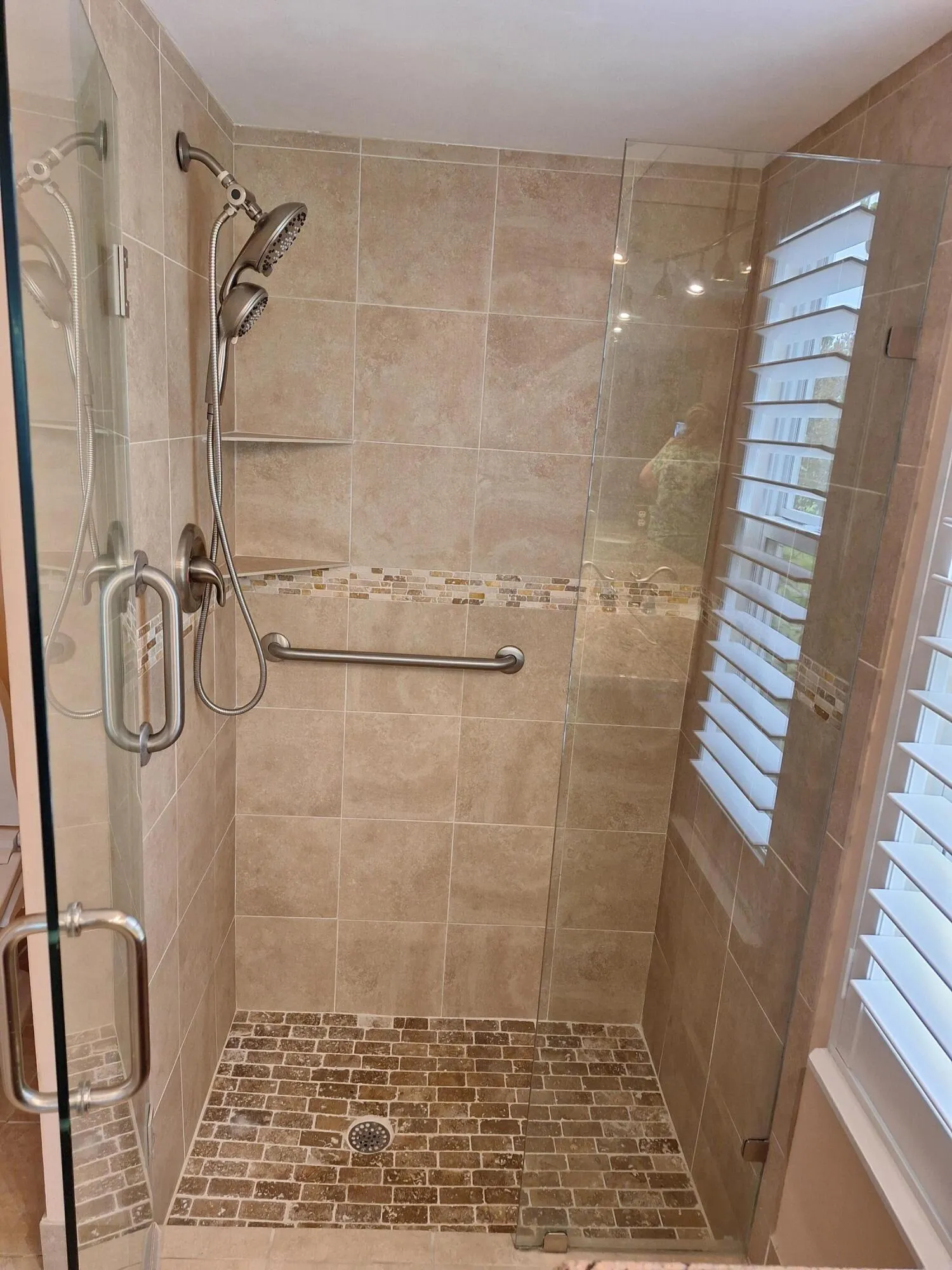 Step down into master shower