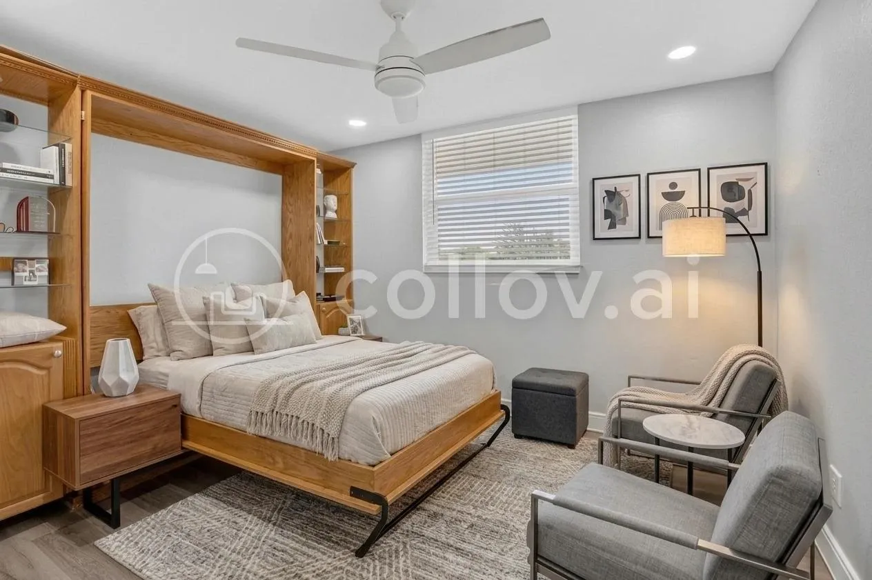 Has Builit in Murphy Bed this picture is staged with additional furniture and decorations