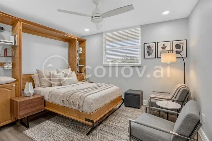 Has Builit in Murphy Bed this picture is staged with additional furniture and decorations