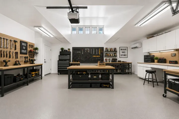 Virtually staged 2nd garage versatile space option 2 - workshop