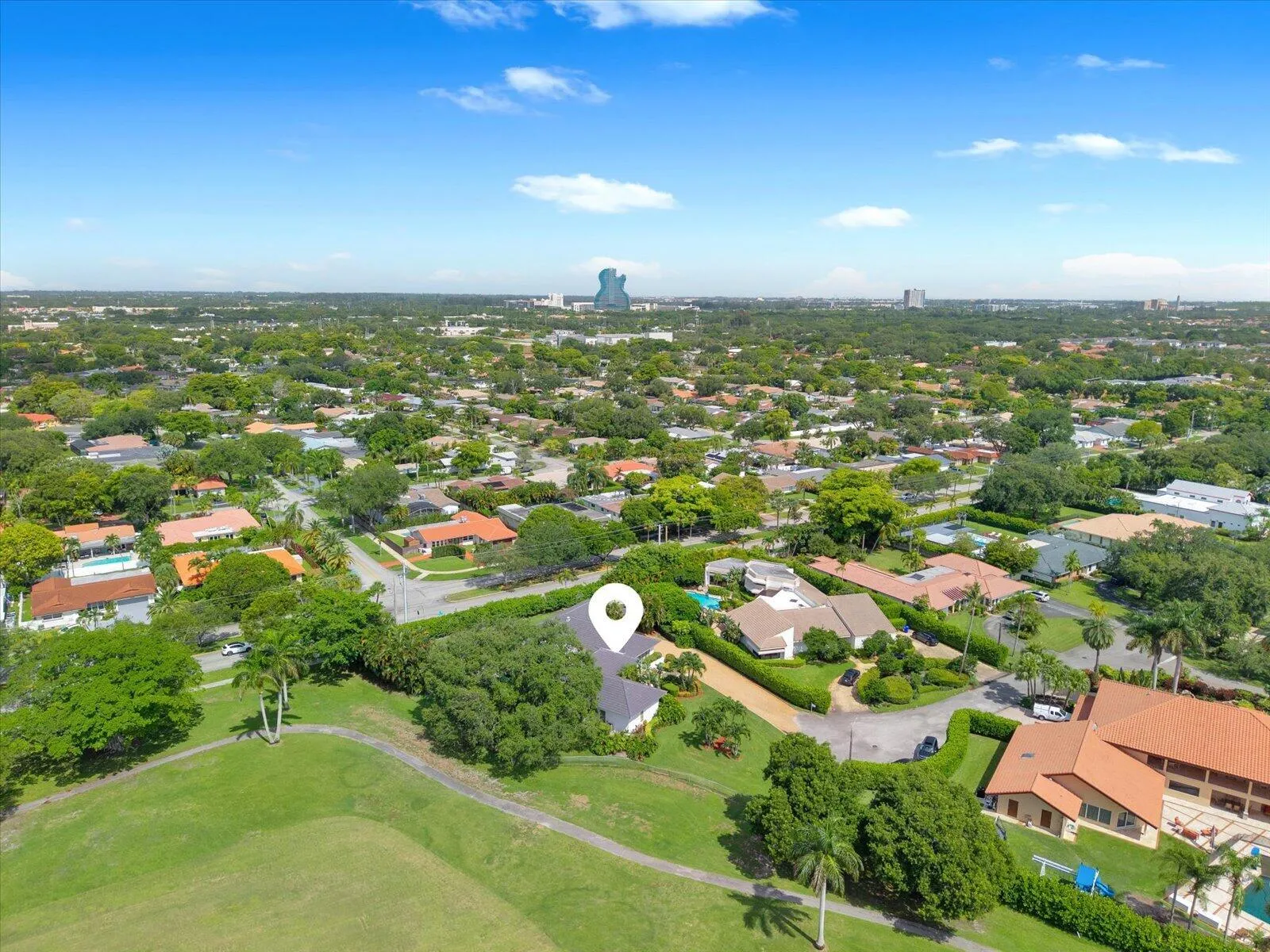 Aerial View of House Facing Golf Course
