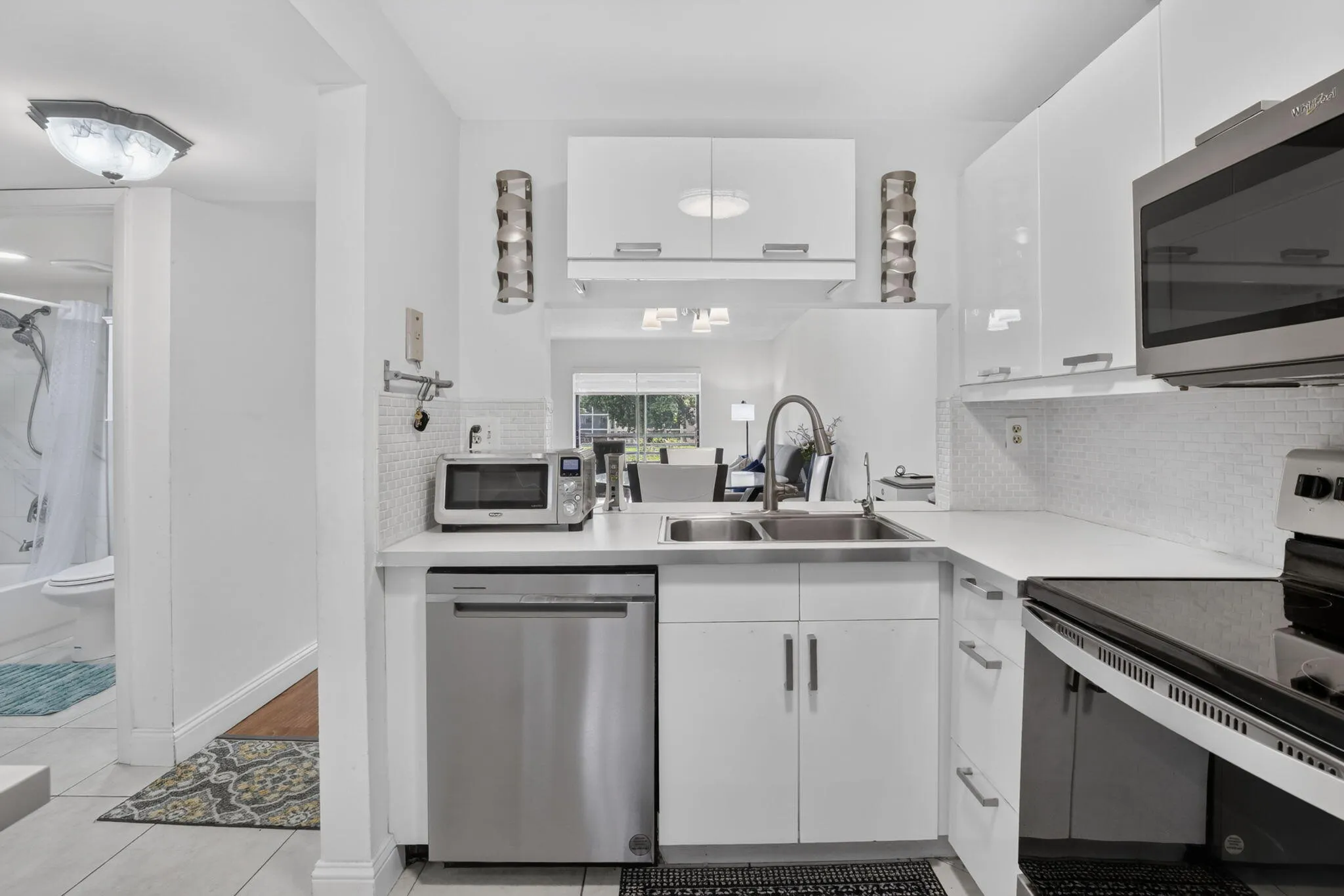 Modern kitchen featuring white cabinetry and stainless steel appliances