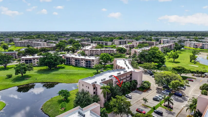 Aerial perspective showcasing a multi-story residential building