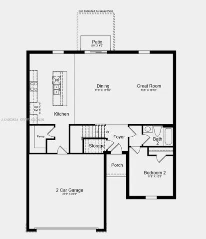 First Floor Plan - Additional Highlights Include: top load laundry package, refrigerator, extended LVP flooring on the first floor, window blinds throughout the whole house, and vertical blinds at sliding glass door