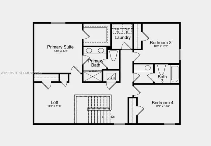 Second Floor Plan - Additional Highlights Include: top load laundry package, refrigerator, extended LVP flooring on the first floor, window blinds throughout the whole house, and vertical blinds at sliding glass door