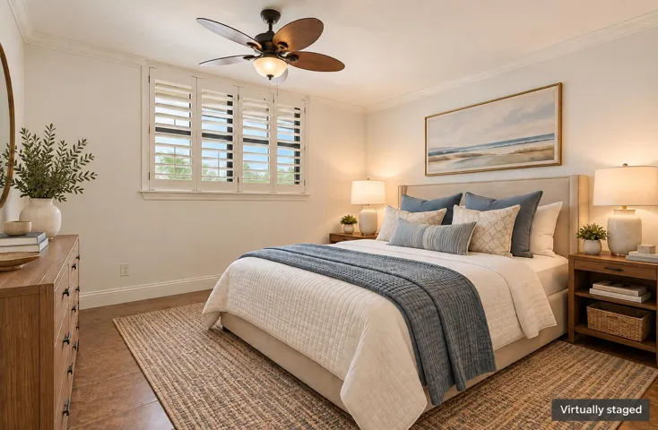 Coastal Bedroom Virtually Staged