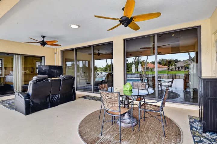 12 by 25 covered porch. Motorized screens. Ceiling fans.