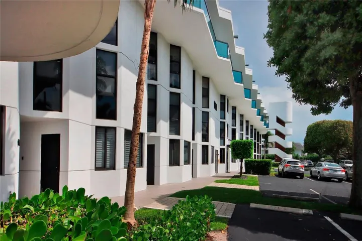View from the street and the parking lot. Access to the building is only with key fobs.