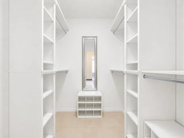 The master closet measures 7 feet 7 inches by 6 feet.