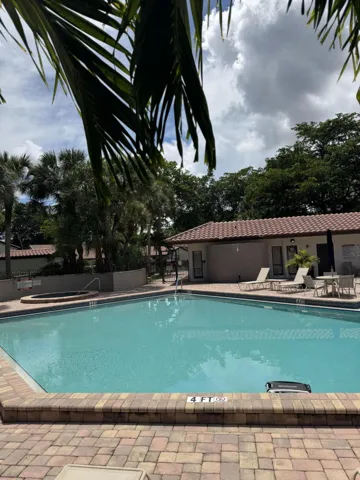 There is ample room for pool activities and a covered area to take a break from the sun.