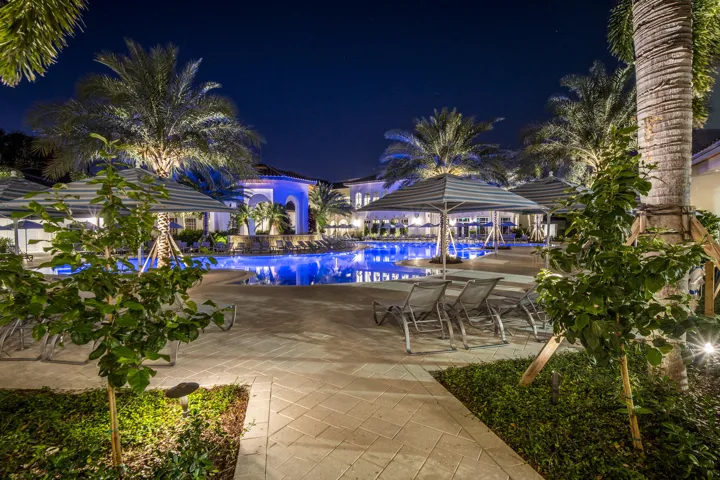 pool deck at night