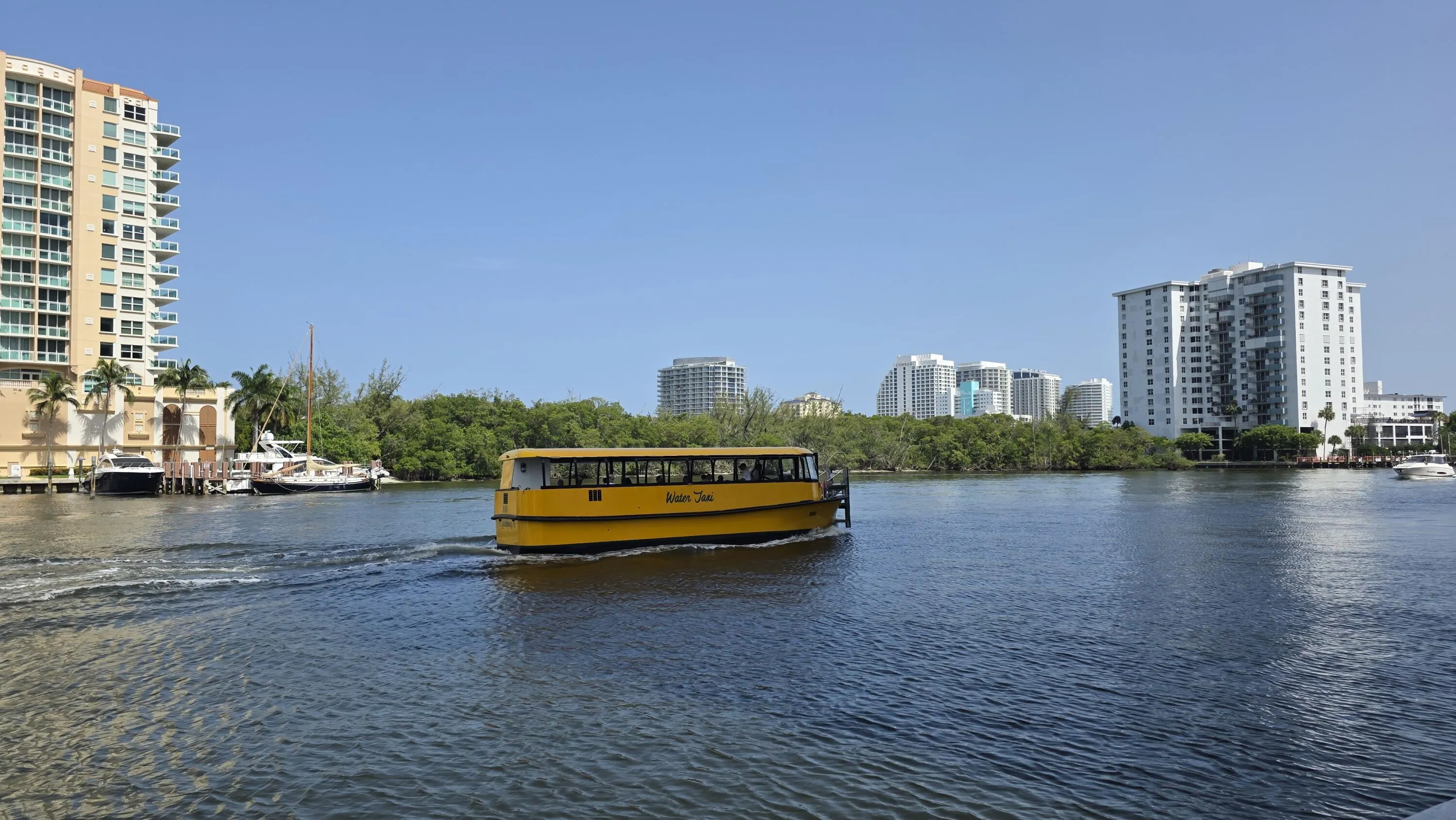 take water taxi all over the waterfront areas of city