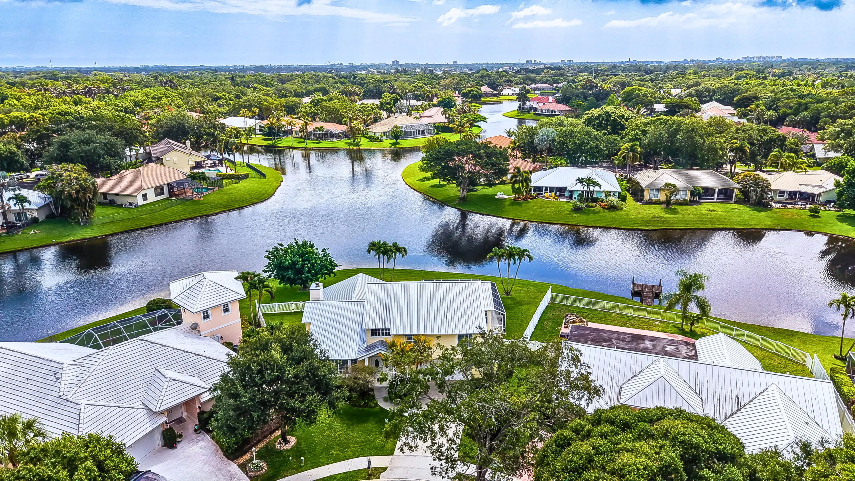Aerial Front Elevation to Lake