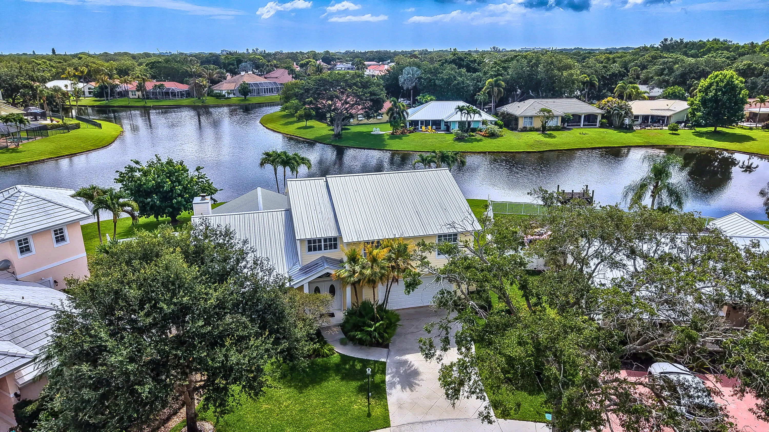 Aerial Front Elevation to Lake