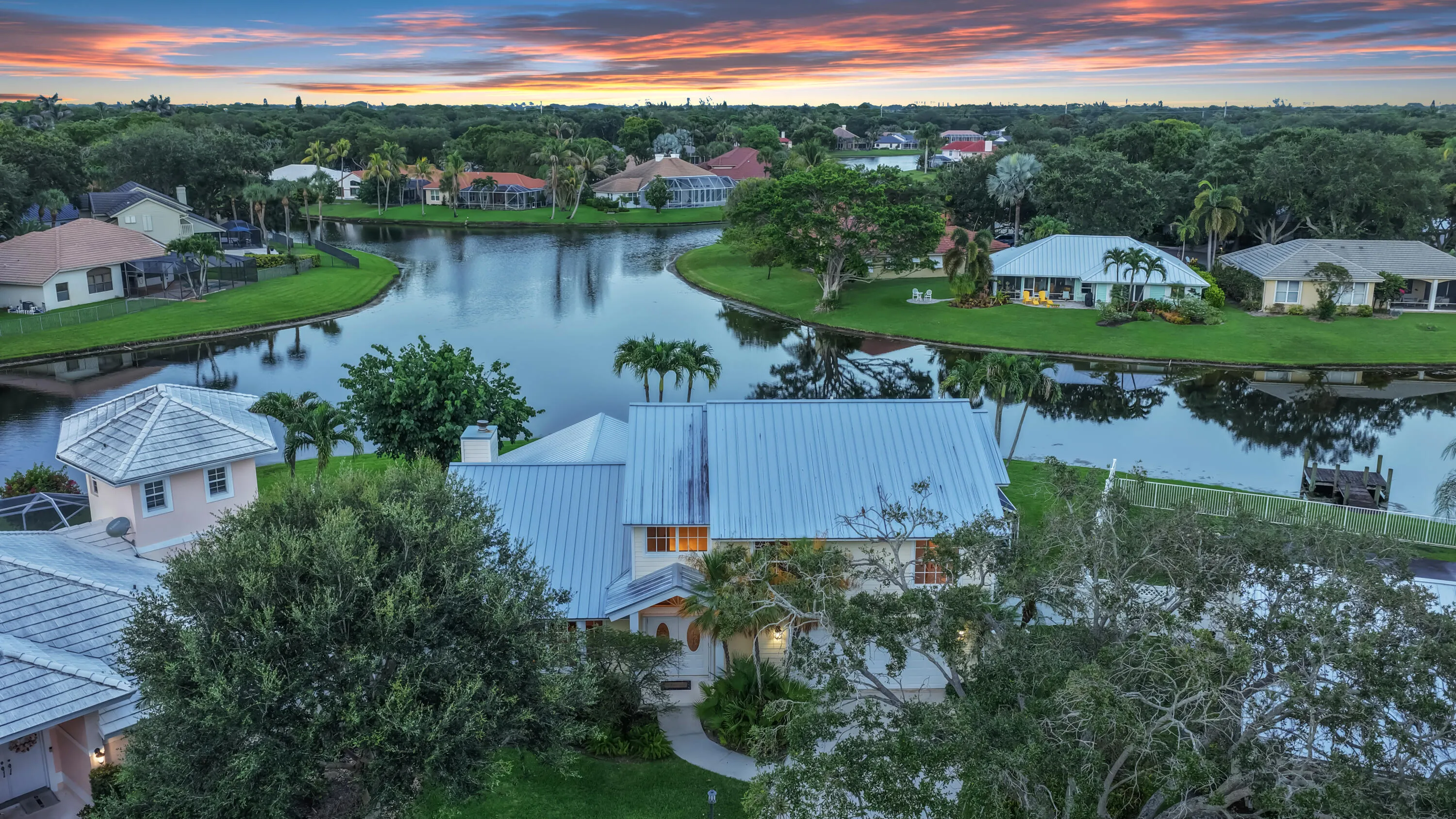 Twilight Aerial to Lake