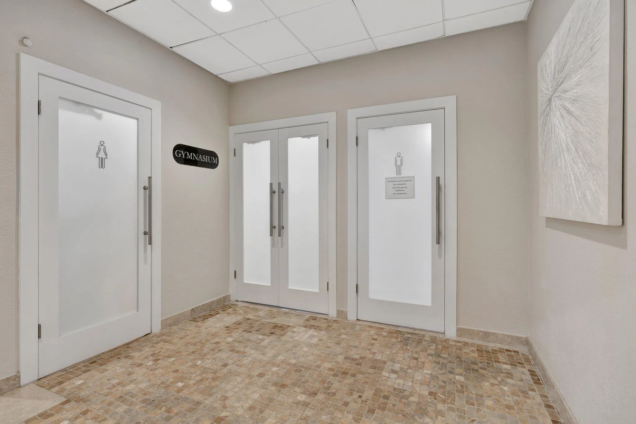 Gym and restrooms
