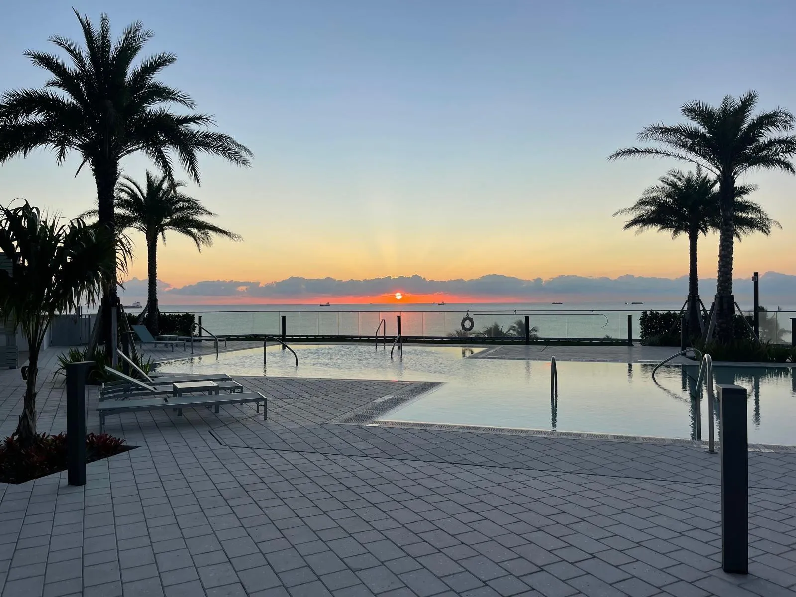 This is the view every morning of the sunrise from Selene east pool facing the ocean